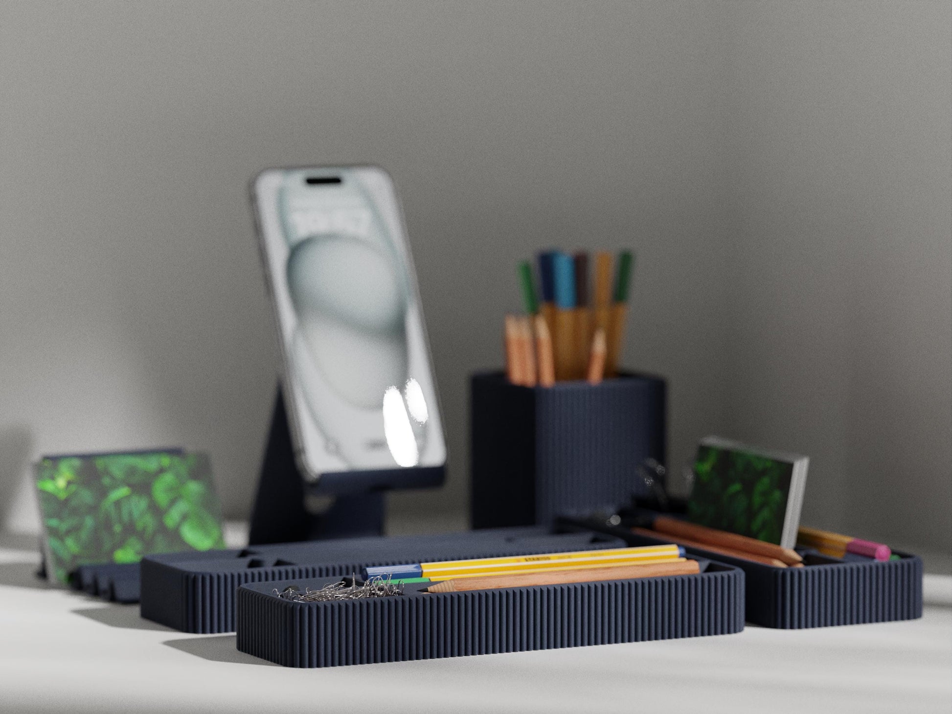 Modern Desk Organizer Set – PLA Storage with Phone Stand, Pen Holders & Business Card Holder