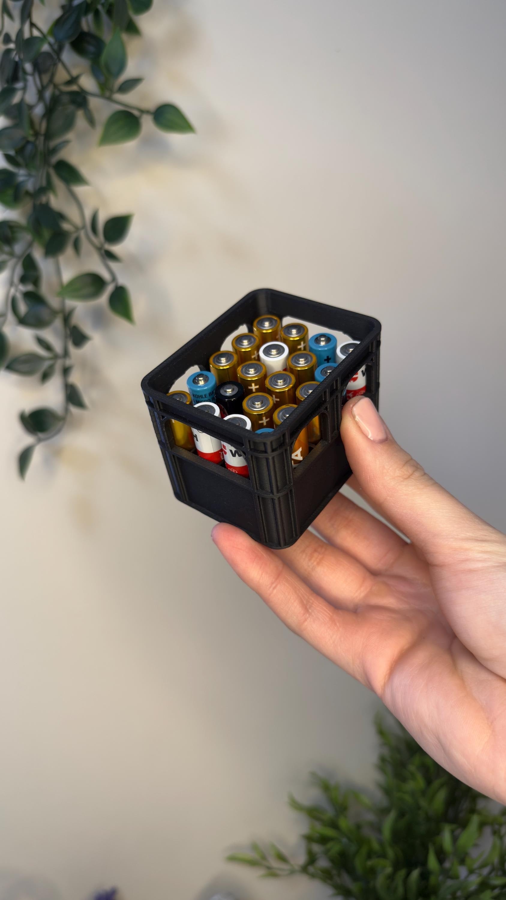 Stapelbarer Batterie-Organizer im Bierkasten-Design – 12 AAA oder 20 AA Batterien – 3D-gedruckte Aufbewahrung – Perfekt für Zuhause & Büro